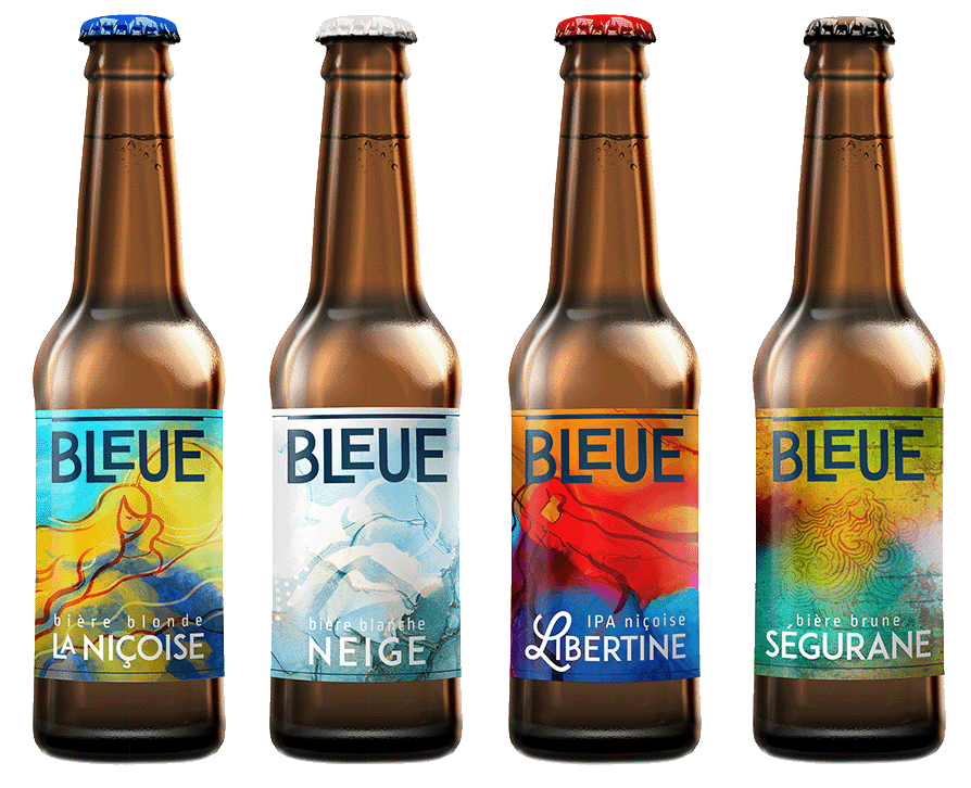 bi&egrave;res de la brasserie BLEUE : La Ni&ccedil;oise, Neige, Libertine, S&eacute;gurane