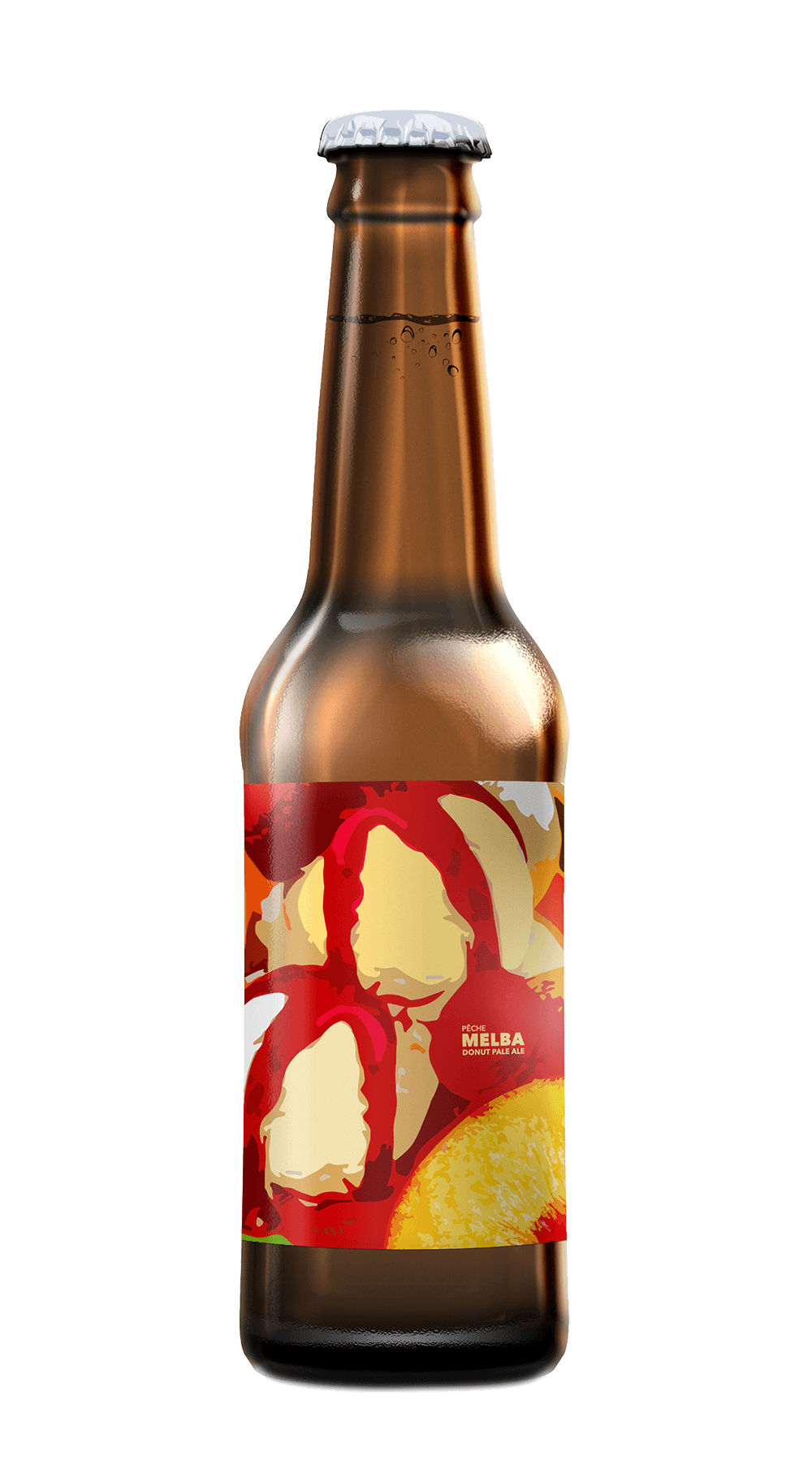 &eacute;tiquette pour bi&egrave;re fruit&eacute; aux p&ecirc;ches melba